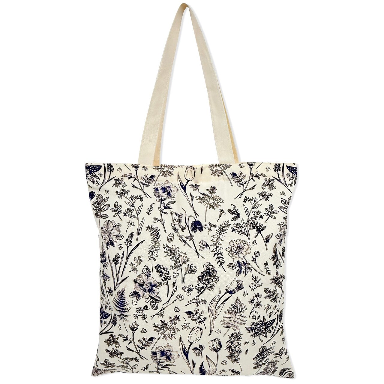 Wrapables Zippered Canvas Tote Bag, Reusable Grocery Shopping Bag, Blue Floral